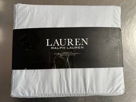 Ralph Lauren 886087337150 King Sheet Set Lenox Stripe Chambray Blue Cottage Farmhouse Chic
