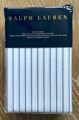 Ralph Lauren 886087384635 Polo Prescot Stripe Twin Flat Sheet White Summer Blue New 130