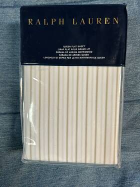Ralph Lauren 886087384703 1 Prescot Stripe Vintage Silver White Queen Flat Sheet 185 Msrp