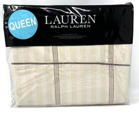 Ralph Lauren 886087390018 Allie Stripe Queen Sheet 4pc Set 100% Cotton Cream Flax Brown Nip