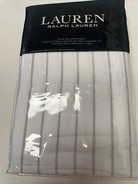 Ralph Lauren 886087398038 Spencer Stripe Sateen 2 King Pillowcases Sage Green New 85 S9