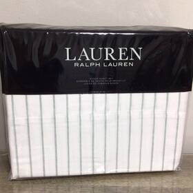 Ralph Lauren 886087398045 Spencer Stripe Green Cotton Sateen 4pc Queen Sheet Set