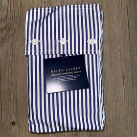 Ralph Lauren 886087400533 Organic 2pc King Pillowcases Set Shirting Stripe Navy/white 215