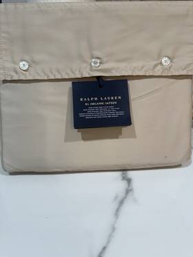 Ralph Lauren 886087401264 Organic Sateen Twin Flat Sheet Coastal Sand Cotton