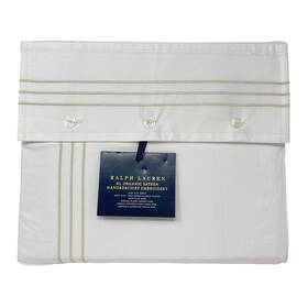 Ralph Lauren 886087402605 King Costal Sand Organic Handkerchief Embroidery Flat Sheet 624 Tc