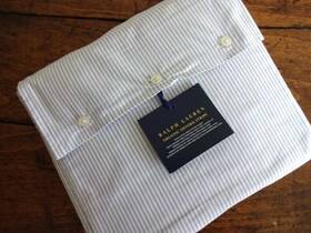 Ralph Lauren 886087404937 Organic Cotton Oxford Stripe Blue White Xdp King Fitted Sheet