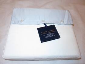 Ralph Lauren 886087405996 Organic Border Sateen King Flat Sheet Blue Hyacinth 215 624tc