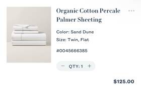 Ralph Lauren 886087438406 Palmer Percale Organic Flat Sheet White Sand Dune Trim New - Twin