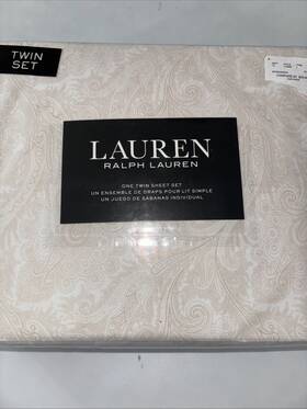 3381 Ralph Lauren 886087441857 Twin Sheet Set 100% Cotton Bantry Paisley Beige And White. 3381 Ralph Lauren 886087441857 Twin Sheet Set 100% Cotton Bantry Paisley Beige And White.