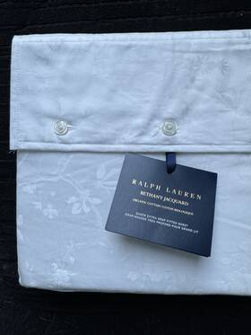 Ralph Lauren 886087457735 Bethany Jacquard Organic Cotton Queen Fitted Sheet Studio White