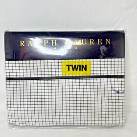 012304 Ralph Lauren Home Taylor Tattersol Black White Check Twin Flat Sheet New Rare