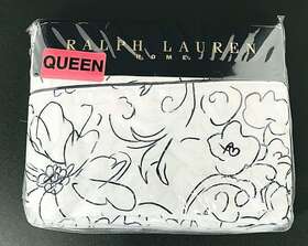 022603 Ralph Lauren Home Angelina Queen Flat Sheet Floral Navy White 100% Sateen Cotton New