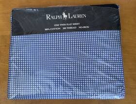 Ralph Lauren Home 028828351418 Collection Small Gingham Blue Twin Flat Sheet Cottage