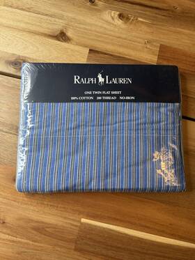 Ralph Lauren Home 028828489388 Vintage Twin Flat Bed Sheet New In Package Sorrell Stripe Blue 1987