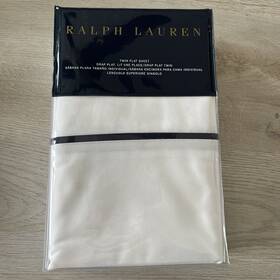 650194509e0f Ralph Lauren Home Palmer Bedding Flat Sheet White Polo Navy Blue Twin