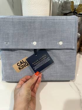 Ralph Lauren Home 886087404807 Oxford Solid Blue 100% Organic Cotton Cal. King Fitted Sheet. New