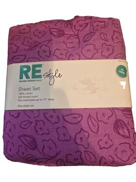 Re Room Essentials Style 490622307456 Twin Xl Sheet Set 100% Cotton 220 Read Count One 15 Inch Deep Pur