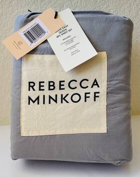 Rebecca Minkoff 816651029242 Queen Sheet Set 80% Rayon From Bamboo 20% Linen Blend Gray New