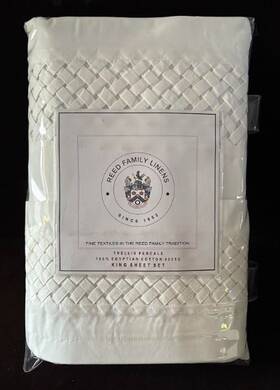 5759 Reed Family Linens Trellis Egyptian Cotton 400tc Luxury King Sheet Set - White