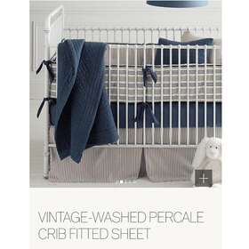 Rh 483080140000 Baby&child Cotton Navy Toddler Vintage Washed Percale Bed Crib Fitted Sheet