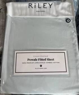 Riley Home 810026432262 Portugal Queen Percale Fitted Sheet 100% Long Staple Cotton Cloud