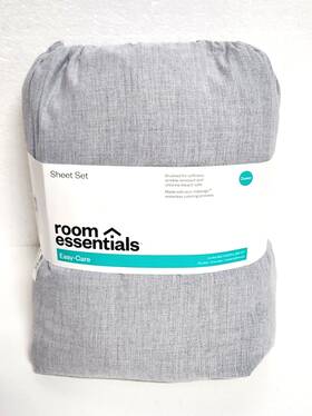 062-10-1504 Room Essentials Queen Size Easy Care Solid Sheet Set Heathered Grey -