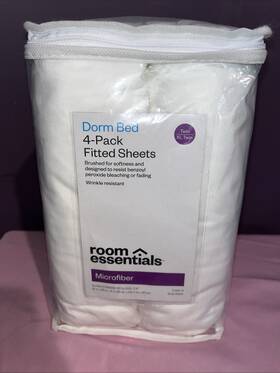 Room Essentials 191908157955 New 4-pack Fitted Sheets Twin/twin Xl Dorm Bed White Microfiber