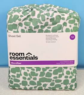 Room Essentials 191908529745 Printed Microfiber Sheet Set Green/white Full Size