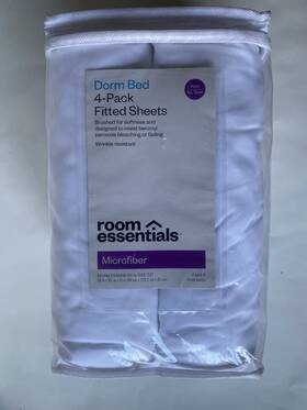 Room Essentials 191908530369 4-pack Twin/twin Xl Fitted Sheets White Microfiber Dorm Bed New