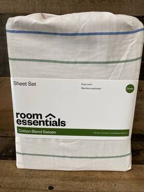 Room Essentials 198101000972 Queen Multi Striped Easy Care Cotton Blend Sateen Sheet Set -