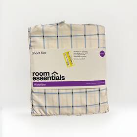 Room Essentials 198850337534 Queen Microfiber Sheet Set Blue Grid - Size New Room Essentials 198850337534 Queen Microfiber Sheet Set Blue Grid - Size New