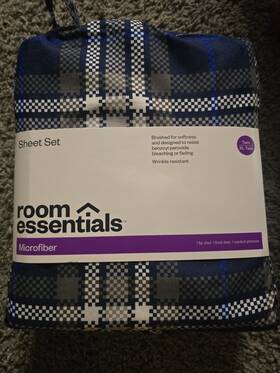 Room Essentials 198850337725 Twin/twin Xl Microfiber 3-piece Sheet Set Blue/gen Plaid -