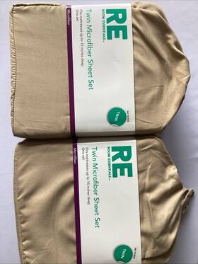 Room Essentials 490621805625 Two Sets Microfiber Sheet Twin Light Brown 3 Piece New