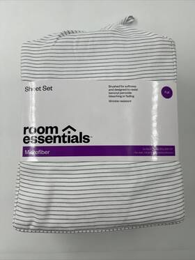Room Essentials 490621807056 Printed Microfiber White And Gray Striped Full Sized Sheet Set