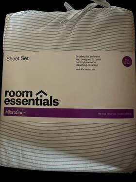 Room Essentials 490621812661 Twin/twin Xl Sheet Set New 3-pc White Gray Stripe Microfiber