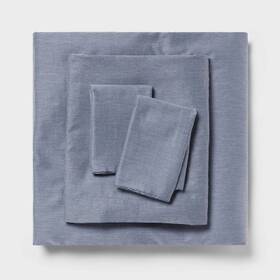 89182610 Room Essentials Queen Cotton Blend Sateen Sheet Set Navy Heather -