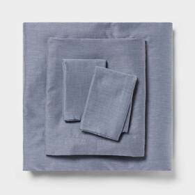 89182617 Room Essentials King Cotton Blend Sateen Sheet Set Navy Heather -