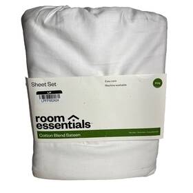 89182629 Room Essentials Cotton Blend Sateen Sheet Set Solid White - King Size