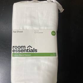89211092 Room Essentials King Easy Care Cotton Blend Sateen Flat Sheet White -