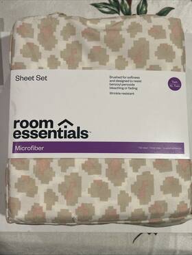 Essentials-92367181 Room Essentials Twin Microfiber Sheet Set Ivory/pink Leopard - Essentials-92367181 Room Essentials Twin Microfiber Sheet Set Ivory/pink Leopard -