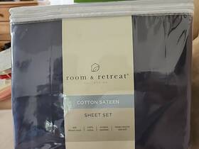 Room Retreat 708820706804 New And King 100% Cotton Sateen Sheet Set 400 Thread Vtg Indigo