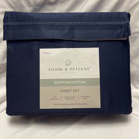 Room Retreat 713733508070 And Collection Egyptian Cotton Full Sheet Set - 500 Thread Count Navy