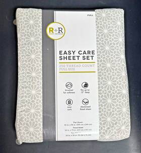 Room Retreat 719283615671 Easy Care Full Sheet Set - 250 Thread Count Gray Pattern