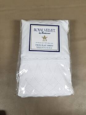 74-275-604 Royal Velvet Vintage New Fieldcrest White 275 Pima Cotton Lace Twin Flat Sheet