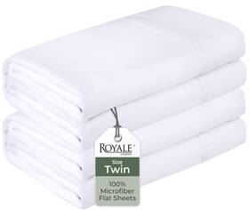 Royale Linens 011342279160 2 Pack Bulk Flat Sheet Set - Top Sheets Soft 1800 Twin White