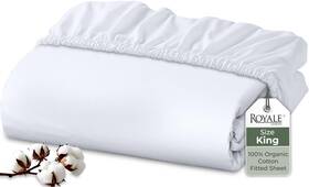 Royale Linens 011342321012 100% Organic Cotton Fitted Sheet - Percale Weave King White