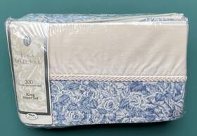 Royalton By Bibb 028932081553 New Jessica Mcclintock Jonete 4 Pc Blue Floral King Sheet Set With Vanilla Cuff Royalton By Bibb 028932081553 New Jessica Mcclintock Jonete 4 Pc Blue Floral King Sheet Set With Vanilla Cuff
