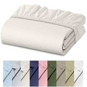 Ruvanti 810141355156 100% Cotton Queen Fitted Sheet Crispy Cooling Percale Deep Pocket 16 Ivory