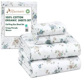 Ruvanti 810141359154 100% Cotton Organic Percale Sheets Cal King California Halcyon Ruvanti 810141359154 100% Cotton Organic Percale Sheets Cal King California Halcyon