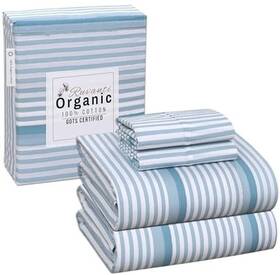 Ruvanti 810141359215 100% Organic Cotton King 4 Pieces Soft And Breathable Percale Nautical Stripes